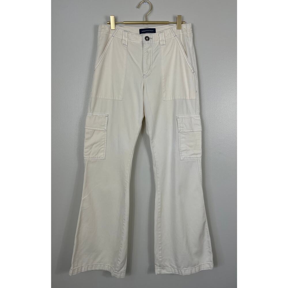 Aeropostale Low-Rise Flare Utility Cargo Pants Off White Size 4 Y2K 90s 2000s - Picture 4 of 12